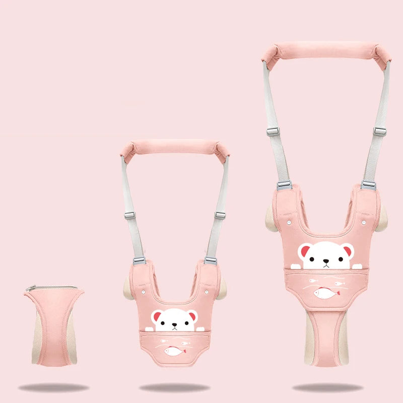 Adjustable Multifunctional Cotton Print Baby Walker Harness Cute Cartoon Removable Walking Aid Stand & Walk Training