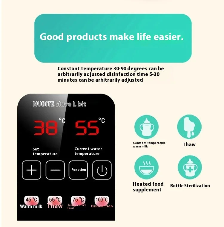 3 in 1 Smart Bottle Warmer Baby Milk Heater Travel Steam Sterilizer Kit Temperature Automatic 24h Keep Warm Midnight Rescue