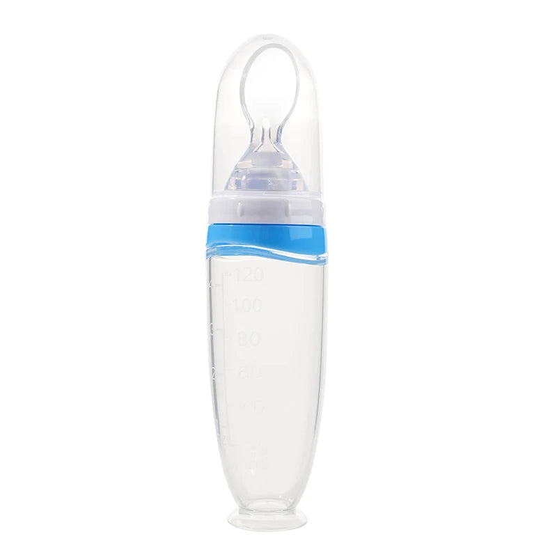 120 ml/4oz Infant Baby Liquid Silicone Food Squeeze Feeder | Fruit Puree & Rice Paste Dispenser | Detachable Spoon