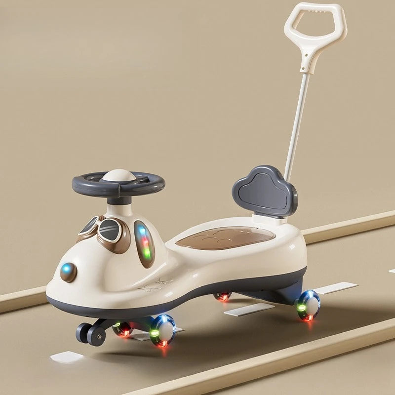 ‌Toddler Baby Wiggle Ride-On Cart 1-3Y: Flash Wheels Safety Rocker Storage Bin 360° Steering Smooth Handle - Early Learning Toy‌
