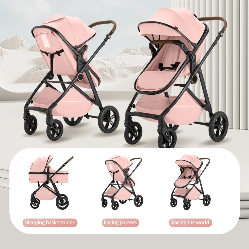 Reversible High-View Stroller ,Lightweight Foldable, Reclining Seat, Baby Stroller for 0-3 Years