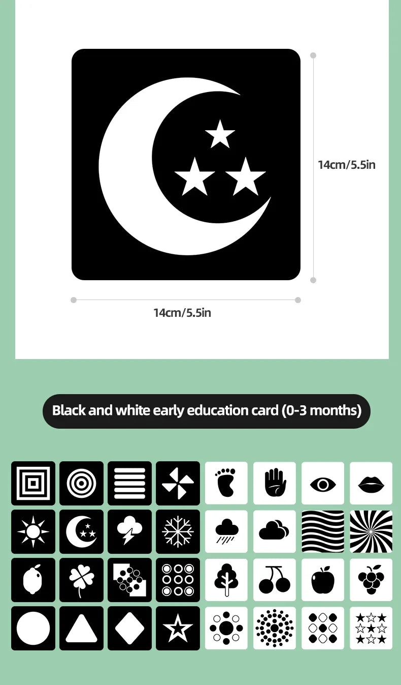 Black & White Baby Cards - High Contrast Visual Stimulation, Early Sensory Cognitive Toy for 0-36 months