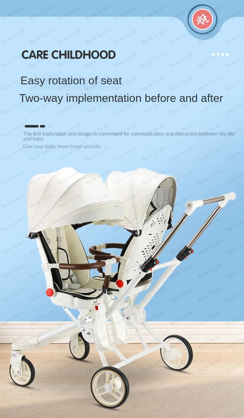Double Portable Baby Carriage Twins Stroller Infant Stroller Foldable Second-child Baby Stroller Four-wheeled Twin Stroller