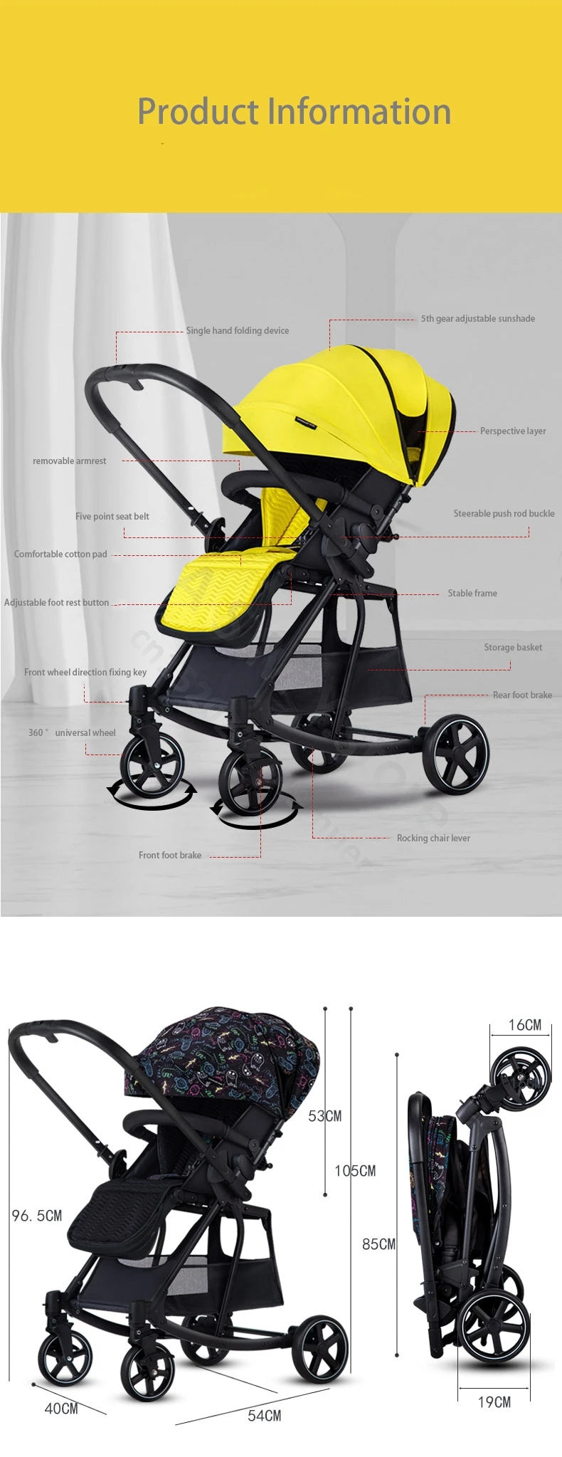 Baby stroller / can sit and lie down two-way lightweight stroller can be folded / shopping cart / 0-3 years old baby stroller