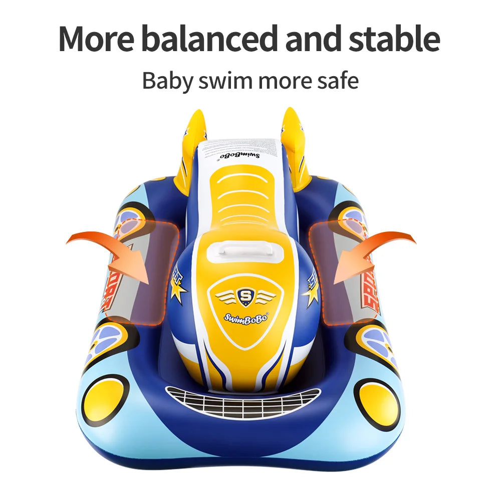 Swimbobo Kids Blue Inflatable Swimming Seat Float Cool Motorboat Ring Floating Thicken PVCFor Summer Baby Swim CircleWater Toy
