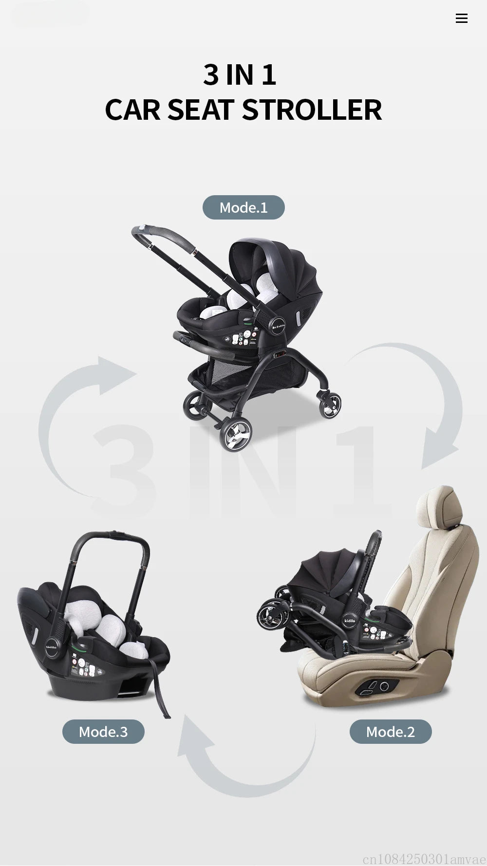 3in1 Baby Stroller, Children's Car Seat, Newborn Stroller, Portable, Lightweight, Luxurious, Suitable For Babies Aged 0-12months