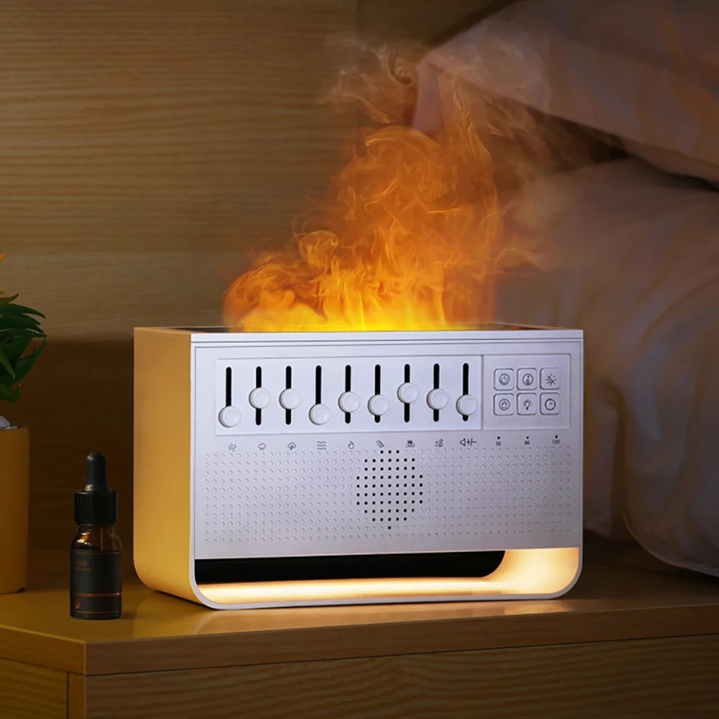 New Baby White Noise Sleep Machine Simulation Flame Aromatherapy Machine Desktop Large Fog Humidifier Portable Bluetooth Speaker