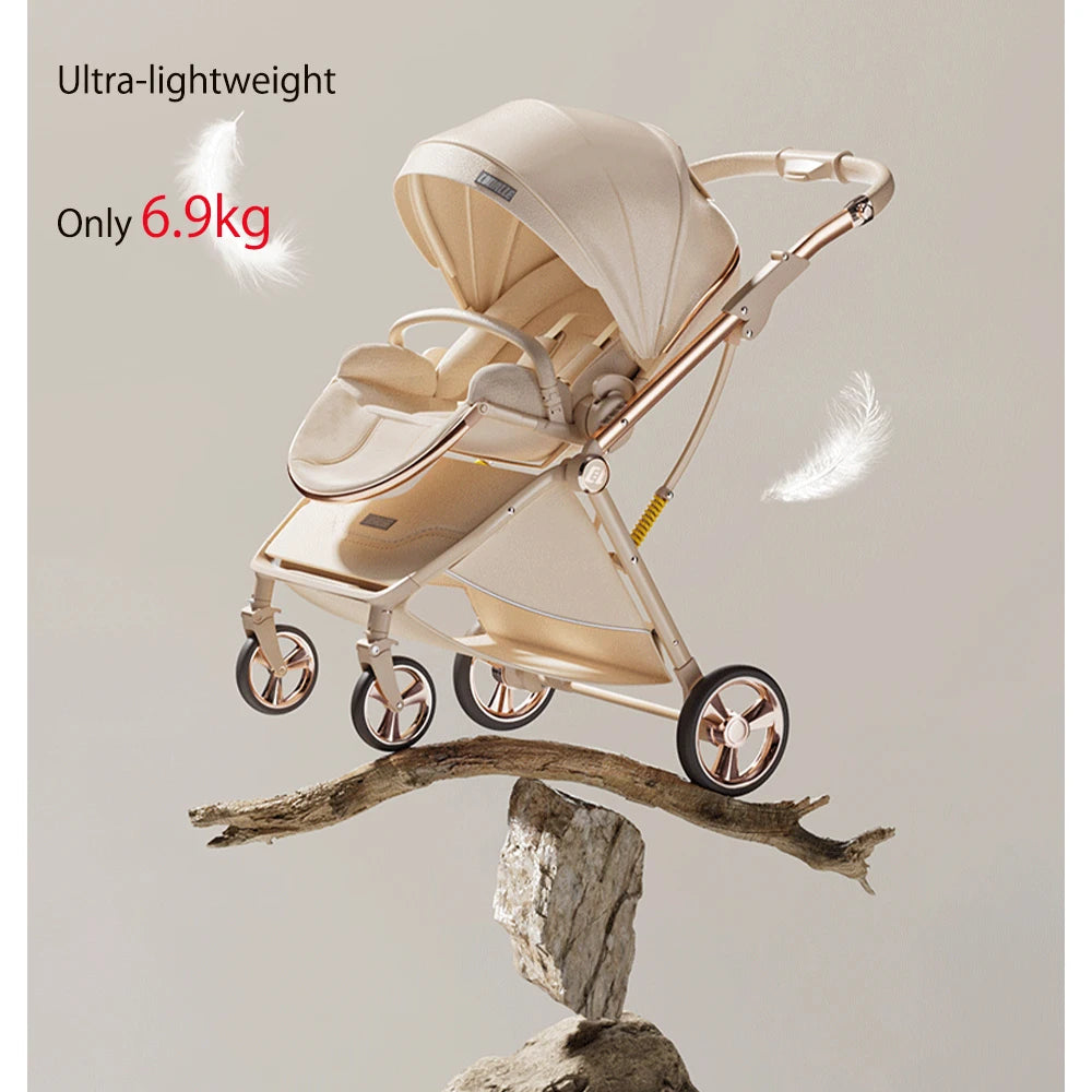Luxurious Lightweight High-View Reversible Stroller for Newborns & Toddlers – Sit/Lie & Compact Fold