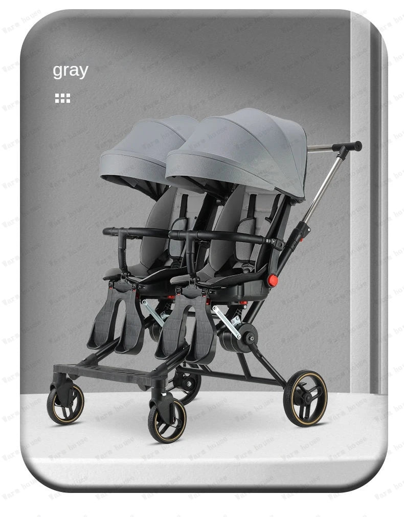 Double Portable Baby Carriage Twins Stroller Infant Stroller Foldable Second-child Baby Stroller Four-wheeled Twin Stroller