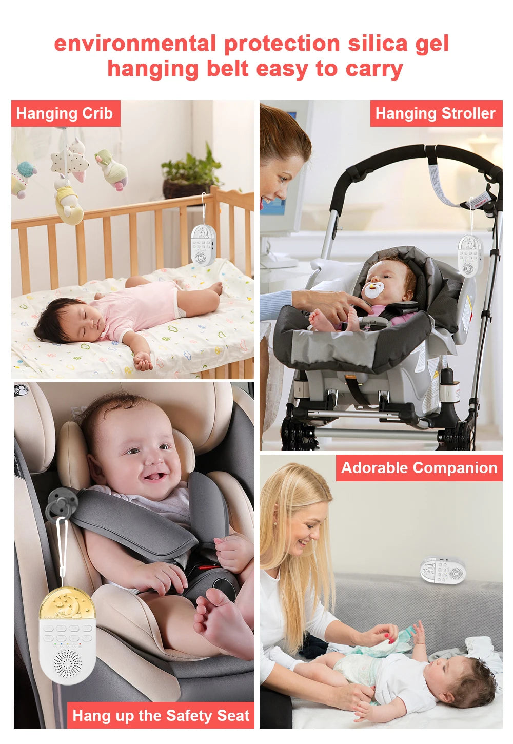Portable White Noise Baby Sleep Machine 24 Soothing Sounds Soft Breath Light 30/60/90 Timing For Baby Adult Office Travel