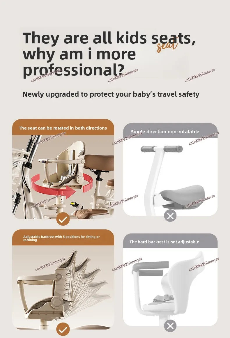 Electric Vehicle, Child Shock-absorbing Seat, Front Baby Seat, Scooter, Child Safety and Stability, Five-point Seat Belt