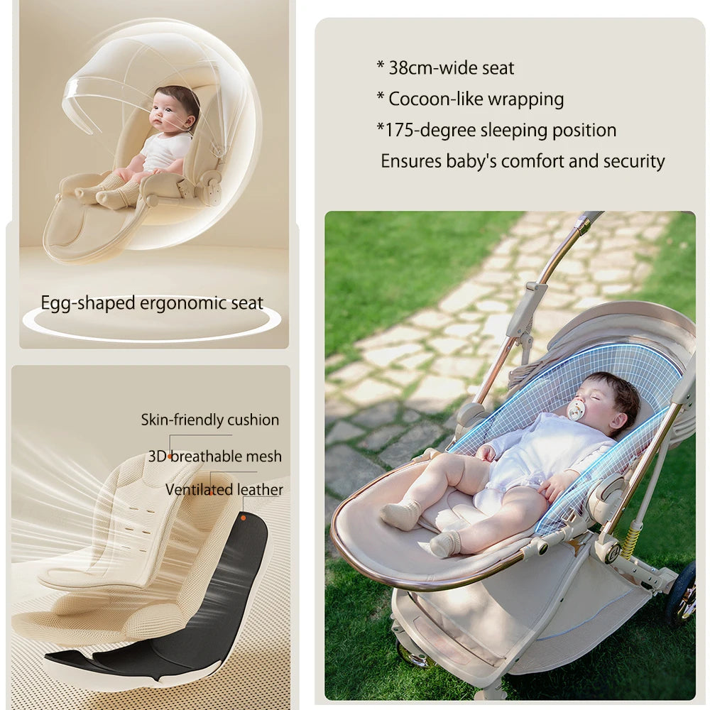 Luxurious Lightweight High-View Reversible Stroller for Newborns & Toddlers – Sit/Lie & Compact Fold