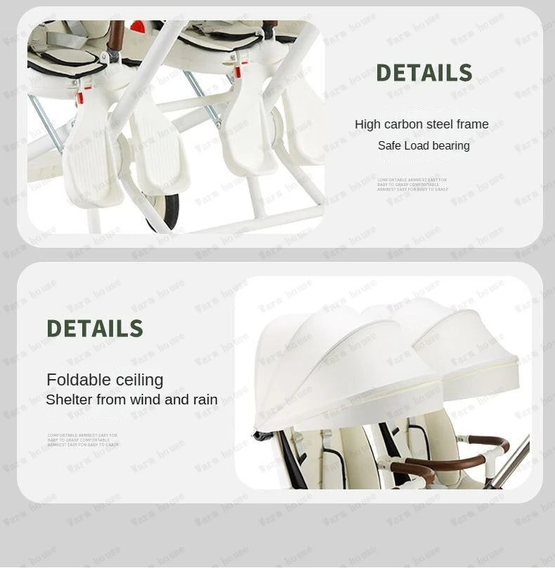 Double Portable Baby Carriage Twins Stroller Infant Stroller Foldable Second-child Baby Stroller Four-wheeled Twin Stroller