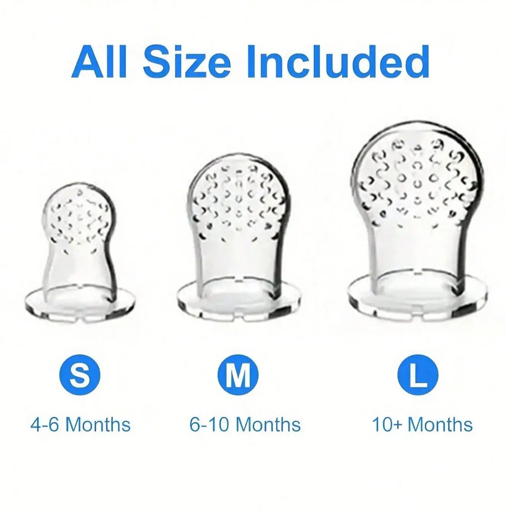 TYRY.HU 4Pcs Baby Toddler Fruit Vegetable with Handles Perfect Food Supplement Food Feeder with 3 Different Size Pacifier Tips