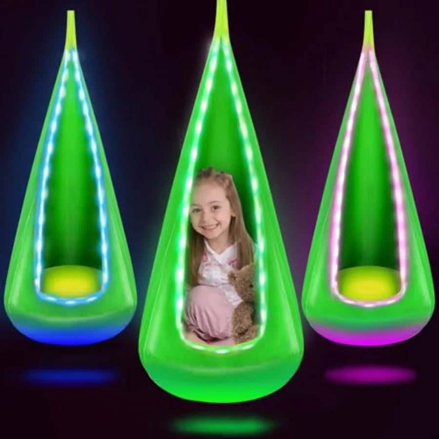 Light Up Pod Swing Seat Hanging Hammock Chair with LED Lights Upgraded Cotton Child Sensory Swing Seat Sensory Swing for Autist