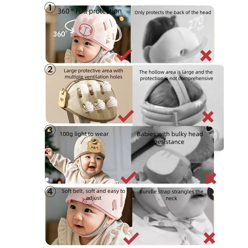 No Bumps Baby Safety Helmet 360-Degree Protection Adjustable Infant Head Protector Shock Absorbing Breathable Newborn Bumper Cap
