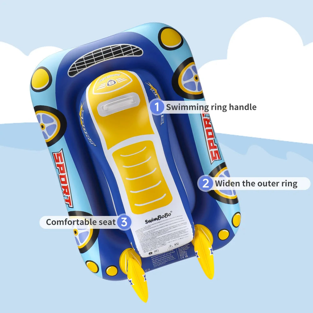 Swimbobo Kids Blue Inflatable Swimming Seat Float Cool Motorboat Ring Floating Thicken PVCFor Summer Baby Swim CircleWater Toy