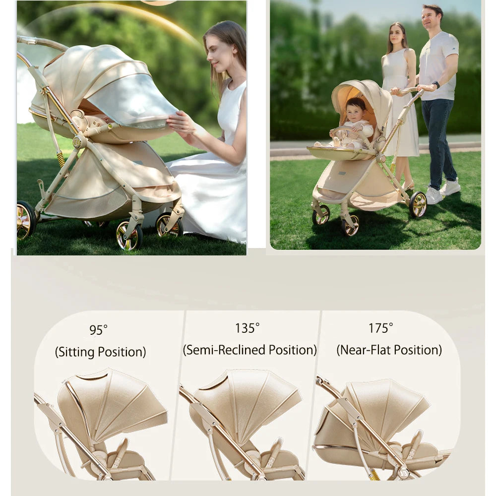 Luxurious Lightweight High-View Reversible Stroller for Newborns & Toddlers – Sit/Lie & Compact Fold