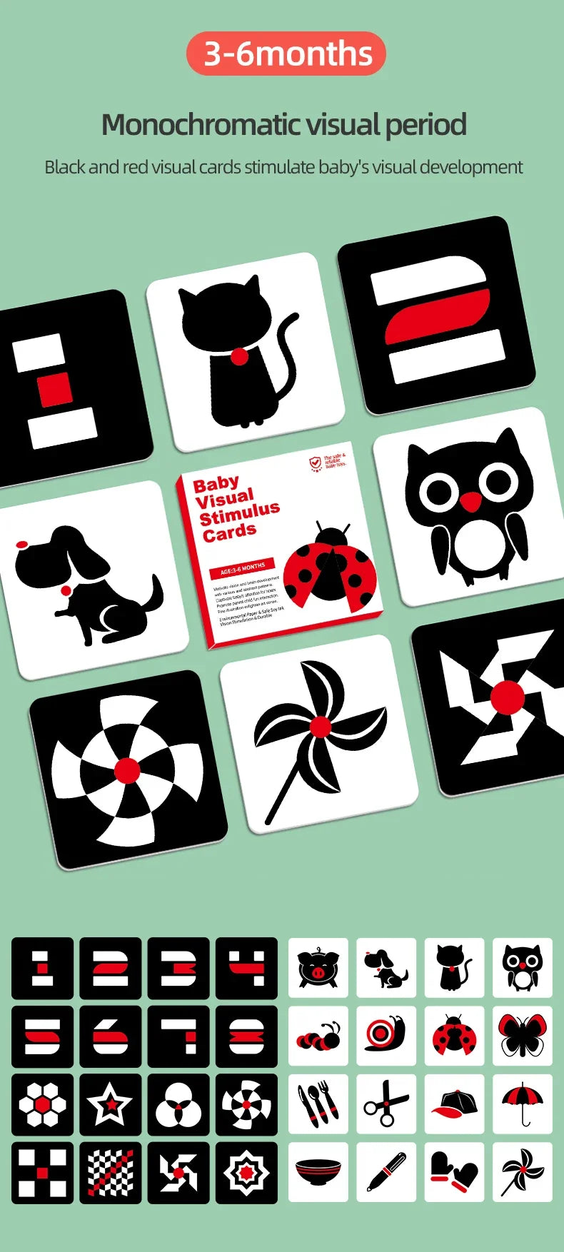 Black & White Baby Cards - High Contrast Visual Stimulation, Early Sensory Cognitive Toy for 0-36 months