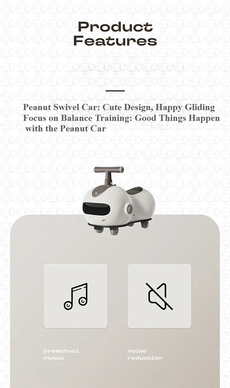 Baby Peanut Twist Car Infant Scooter Walker with Sound Light Silent Wheel Outdoor Ride on Toy Car Balance Training Birthday Gift