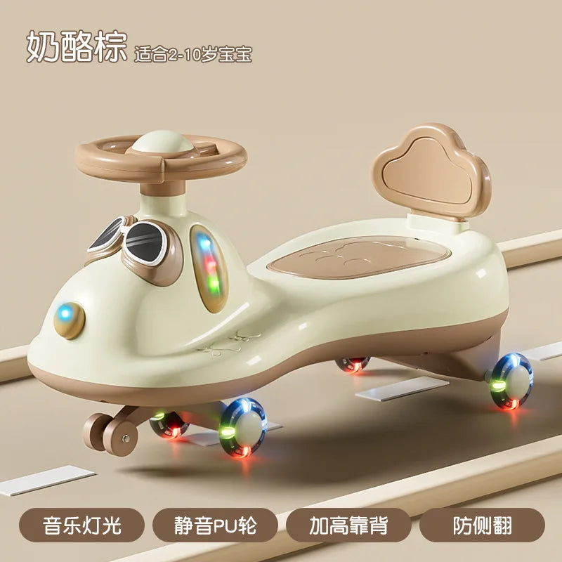 ‌Toddler Baby Wiggle Ride-On Cart 1-3Y: Flash Wheels Safety Rocker Storage Bin 360° Steering Smooth Handle - Early Learning Toy‌