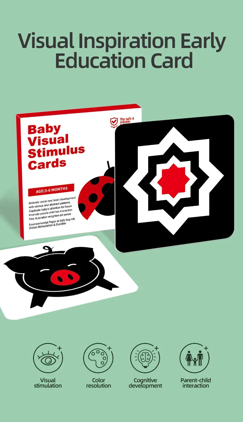 Black & White Baby Cards - High Contrast Visual Stimulation, Early Sensory Cognitive Toy for 0-36 months