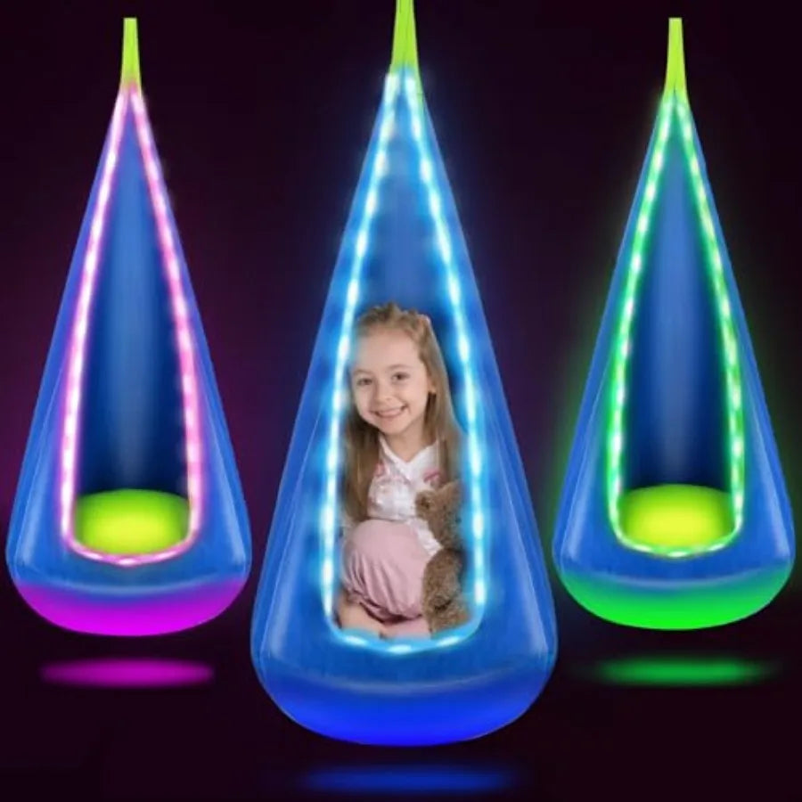 Light Up Pod Swing Seat Hanging Hammock Chair with LED Lights Upgraded Cotton Child Sensory Swing Seat Sensory Swing for Autist
