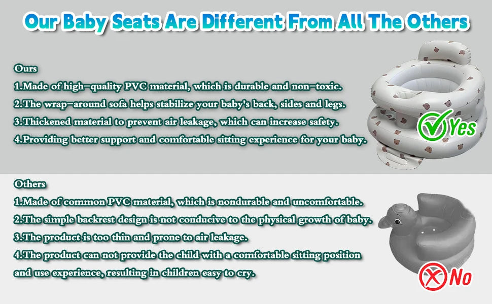 2025 New Inflatable Baby Seat with Full Enclosure, Comfortable PVC Sit Me Up Baby Chair, Built in Air Pump Blow Up Sitting Sofa