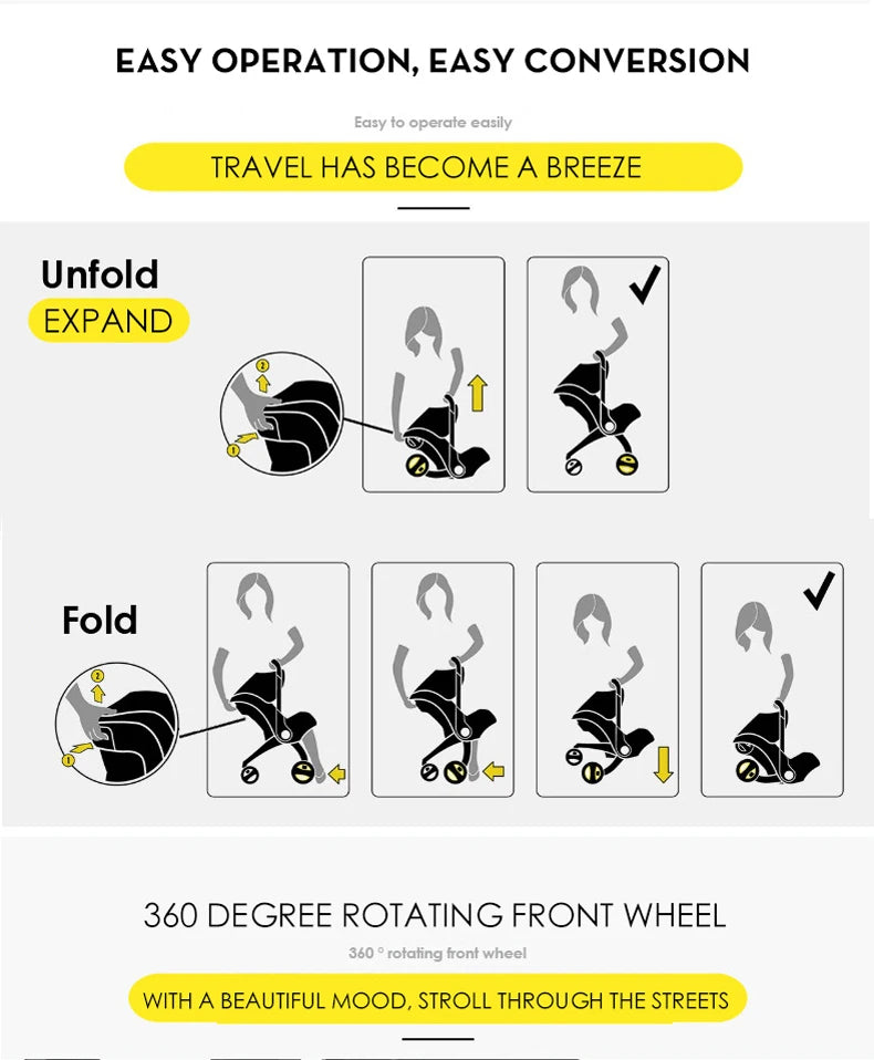 Baby Stroller 4 in 1 With Car Seat Baby Pram High Landscope Folding Baby Carriage Prams For Newborns Cart 3 in 1