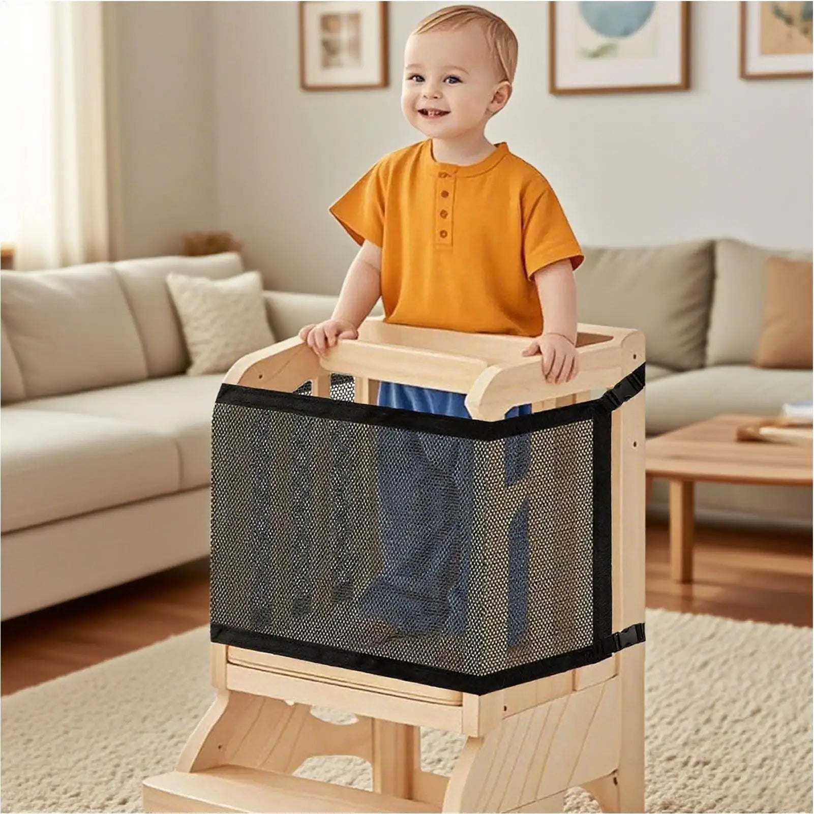 Baby Chair Safety Net Kids Tower Chair Safety Netting 4-Sided Protection Step Tool Mesh Barrier For Child Playing Studying