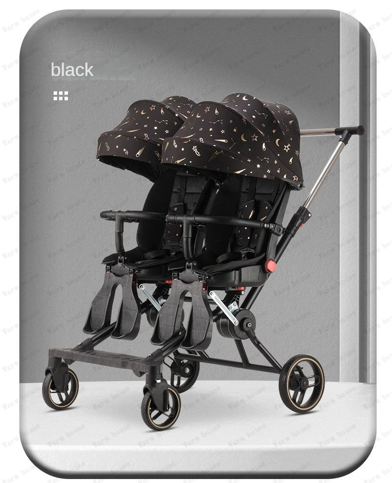 Double Portable Baby Carriage Twins Stroller Infant Stroller Foldable Second-child Baby Stroller Four-wheeled Twin Stroller