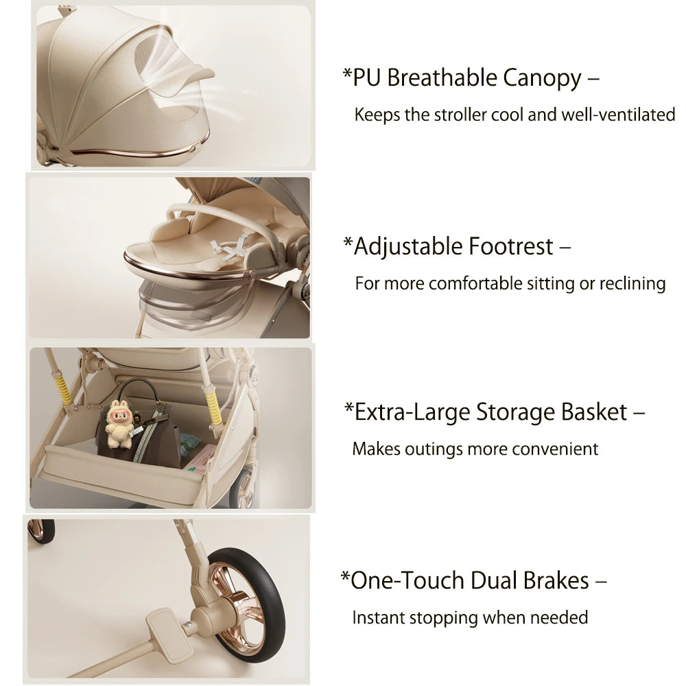 Luxurious Lightweight High-View Reversible Stroller for Newborns & Toddlers – Sit/Lie & Compact Fold