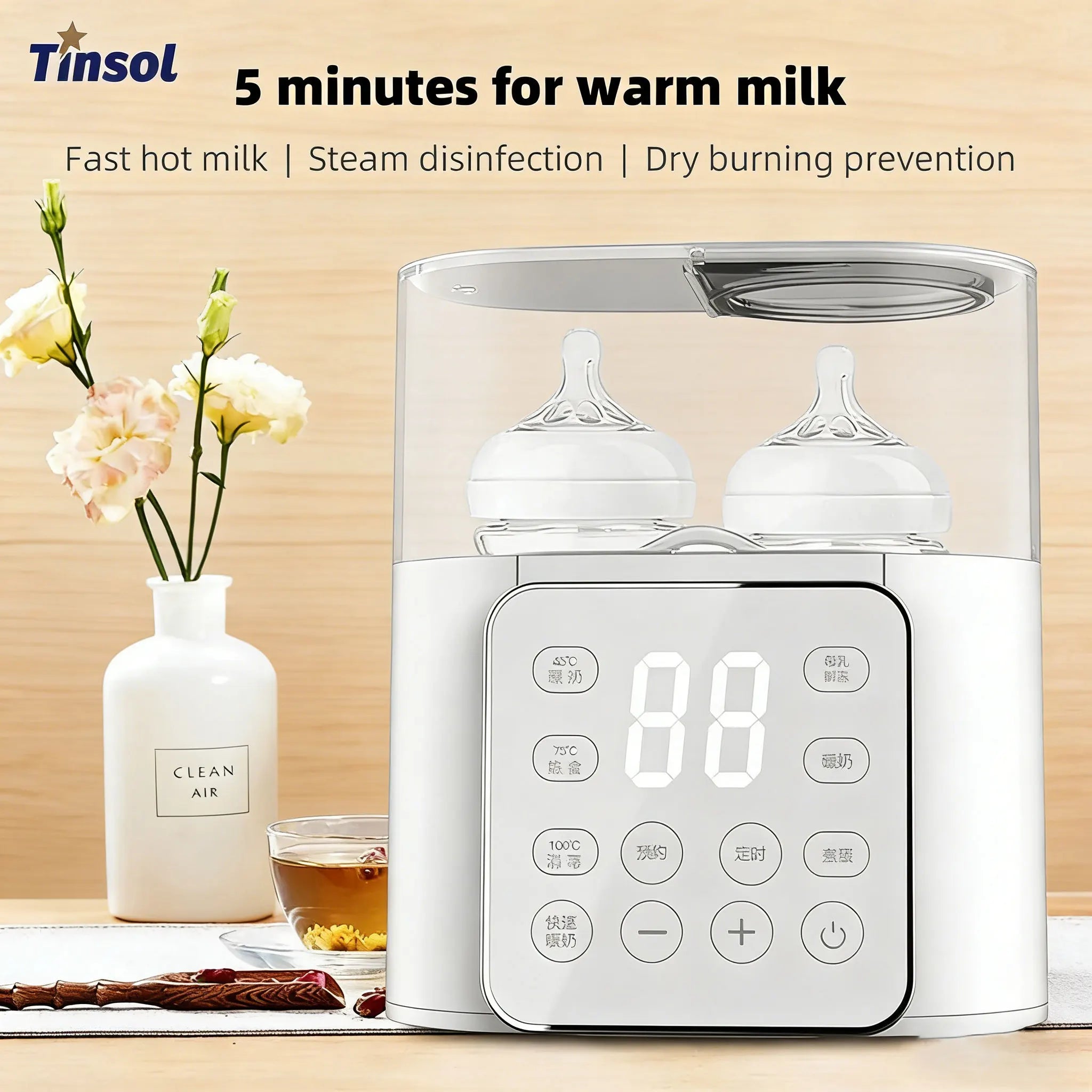 TINSOL New Baby Bottle Warmer Multifunctional Quick Baby Food Heater Milk Heater Sterilizer with Precise Temperature Control