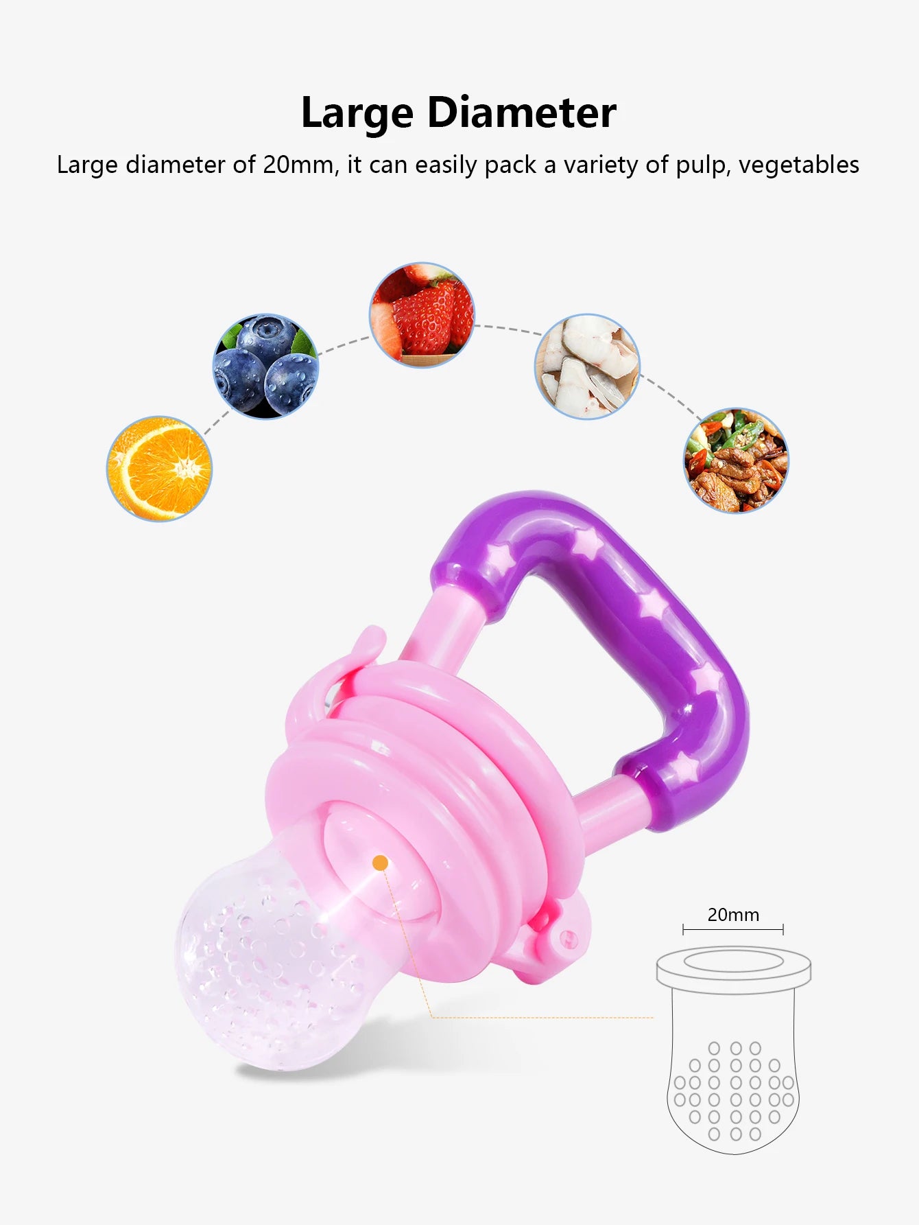 TYRY.HU 4Pcs Baby Toddler Fruit Vegetable with Handles Perfect Food Supplement Food Feeder with 3 Different Size Pacifier Tips