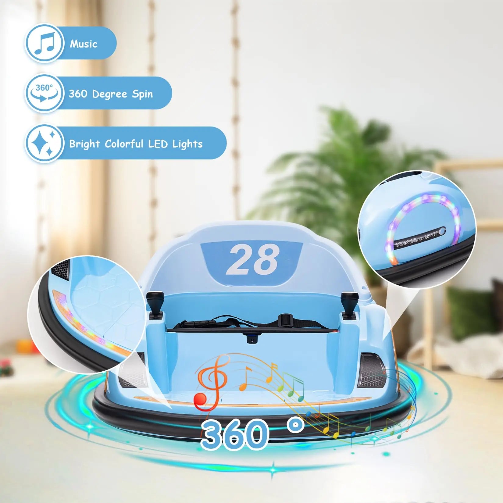 12V Kids Ride On Car Toy, 360° Rotation Electric Bumper Car Toy With Remote Control & Battery Display For Boys Girls