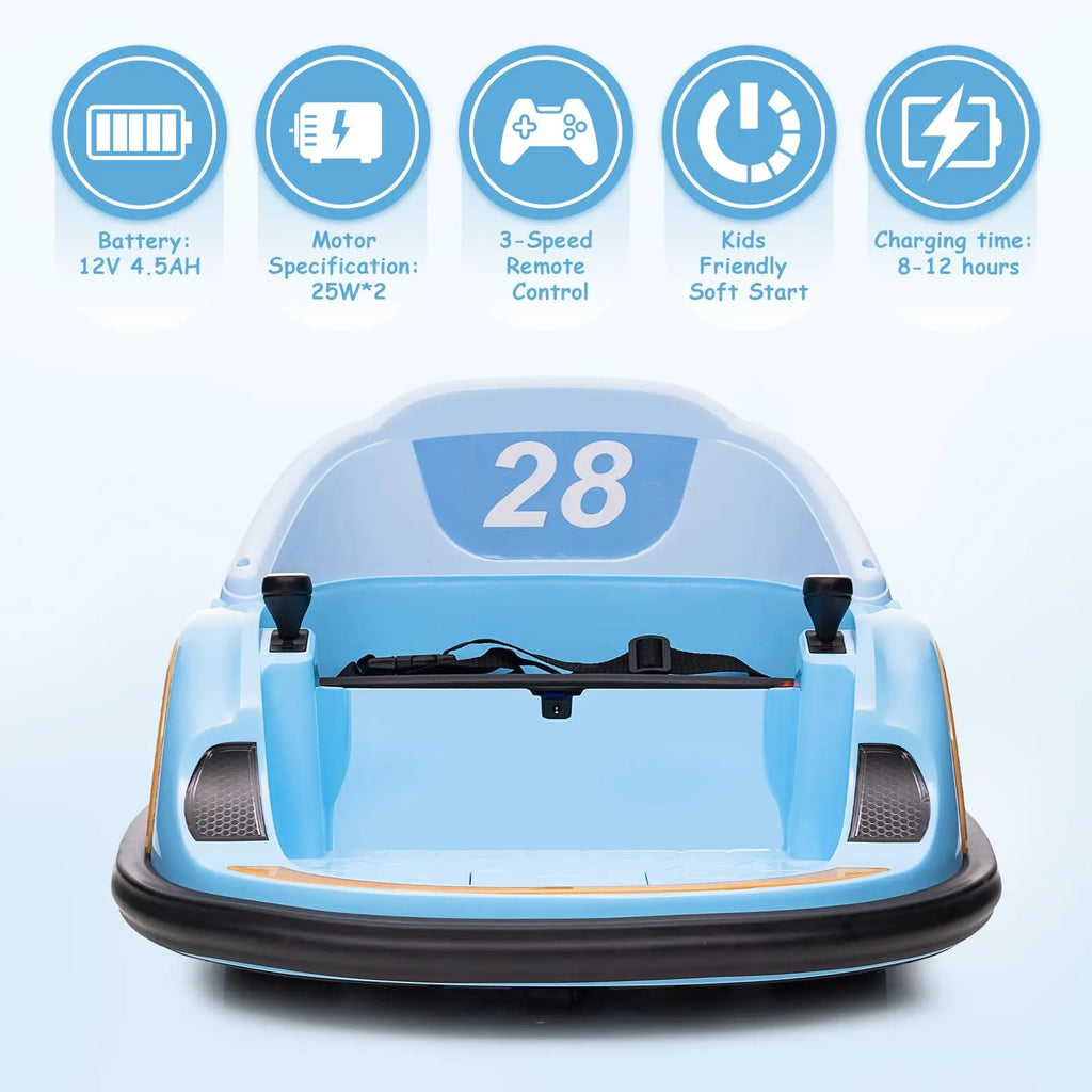 12V Kids Ride On Car Toy, 360° Rotation Electric Bumper Car Toy With Remote Control & Battery Display For Boys Girls