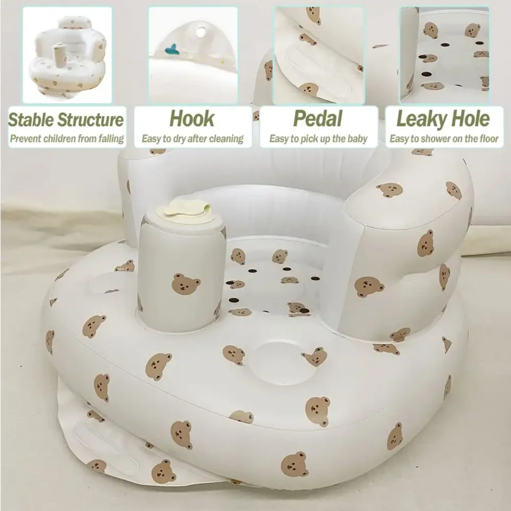 Baby Inflatable Sofa Chair Portable Inflatable Sofa Pool Float Baby Seat Back Support Anti-Fall Baby Bath Stool