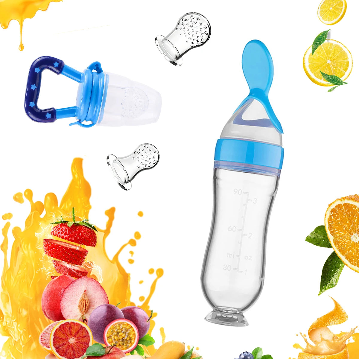 TYRY.HU Children's Tableware Set with Silicone Dining Plate Suction Wooden Handle Fork Spoon And Silicone Fruit Vegetable Bottle