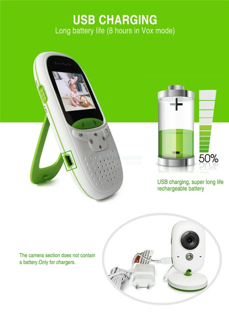 VB602 Baby Monitor Two Way Intercom VOX Mode IR Night Vision Temperature Monitor Built-in Lullabies Home Baby Security Camera