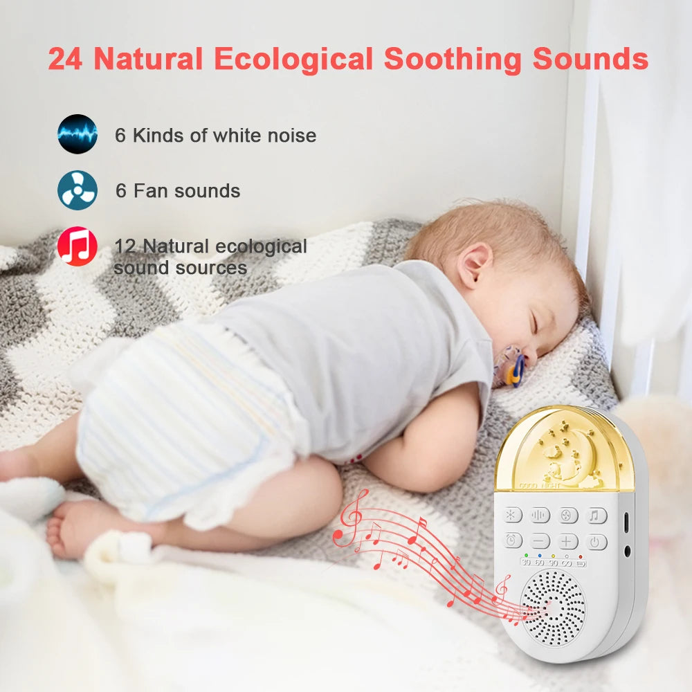 Portable White Noise Baby Sleep Machine 24 Soothing Sounds Soft Breath Light 30/60/90 Timing For Baby Adult Office Travel