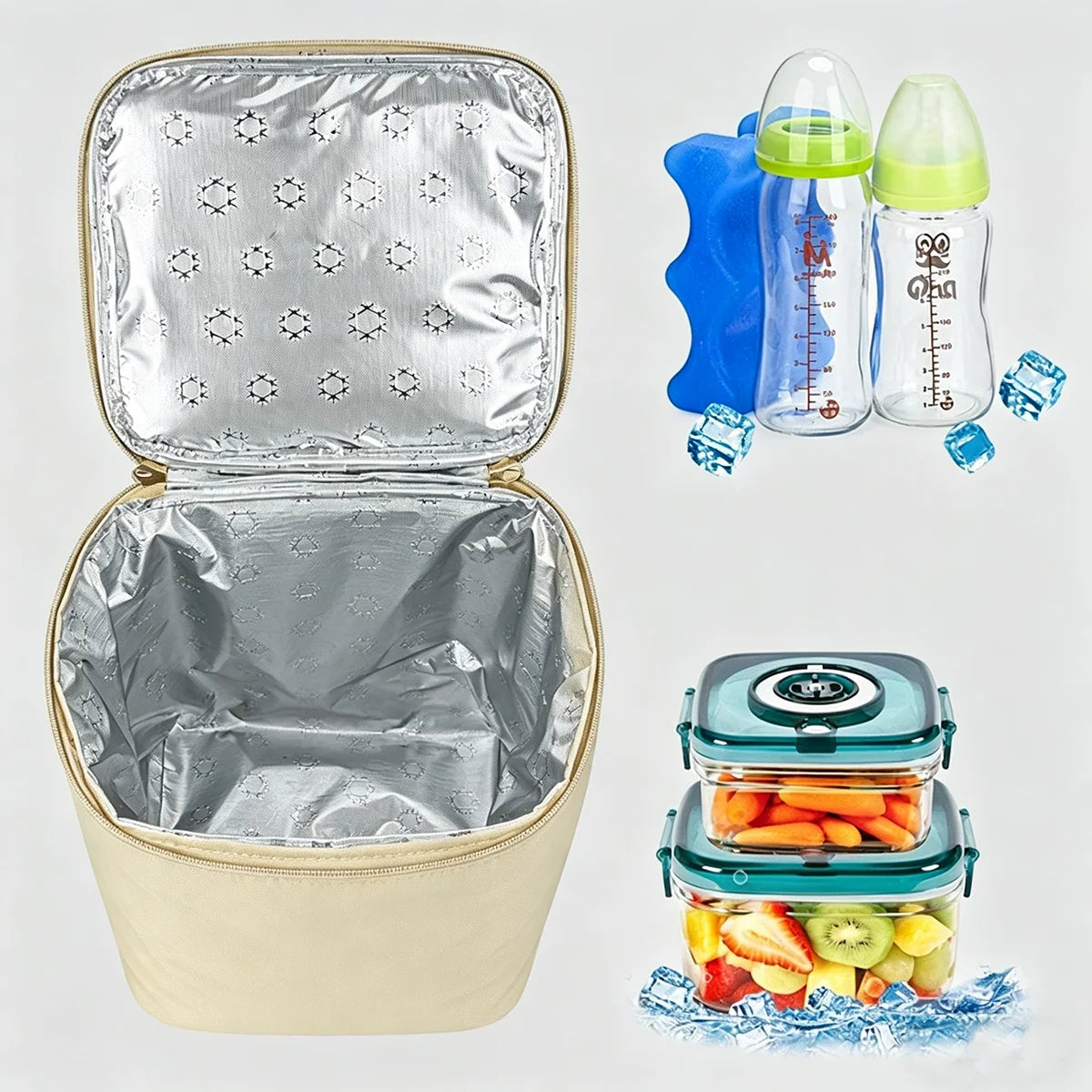 Breast Milk Cooler Bag with Ice Pack Fits 4 Baby Bottles Up to 9 Ounce, Baby Bottle Bag for Nursing Mom Daycare