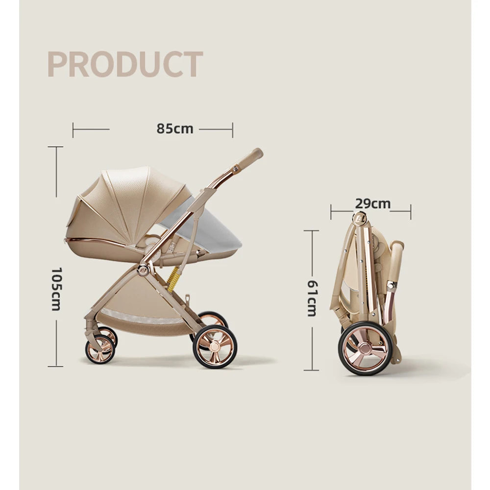 Luxurious Lightweight High-View Reversible Stroller for Newborns & Toddlers – Sit/Lie & Compact Fold