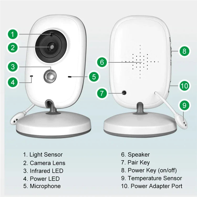 VB602 Baby Monitor Two Way Intercom VOX Mode IR Night Vision Temperature Monitor Built-in Lullabies Home Baby Security Camera