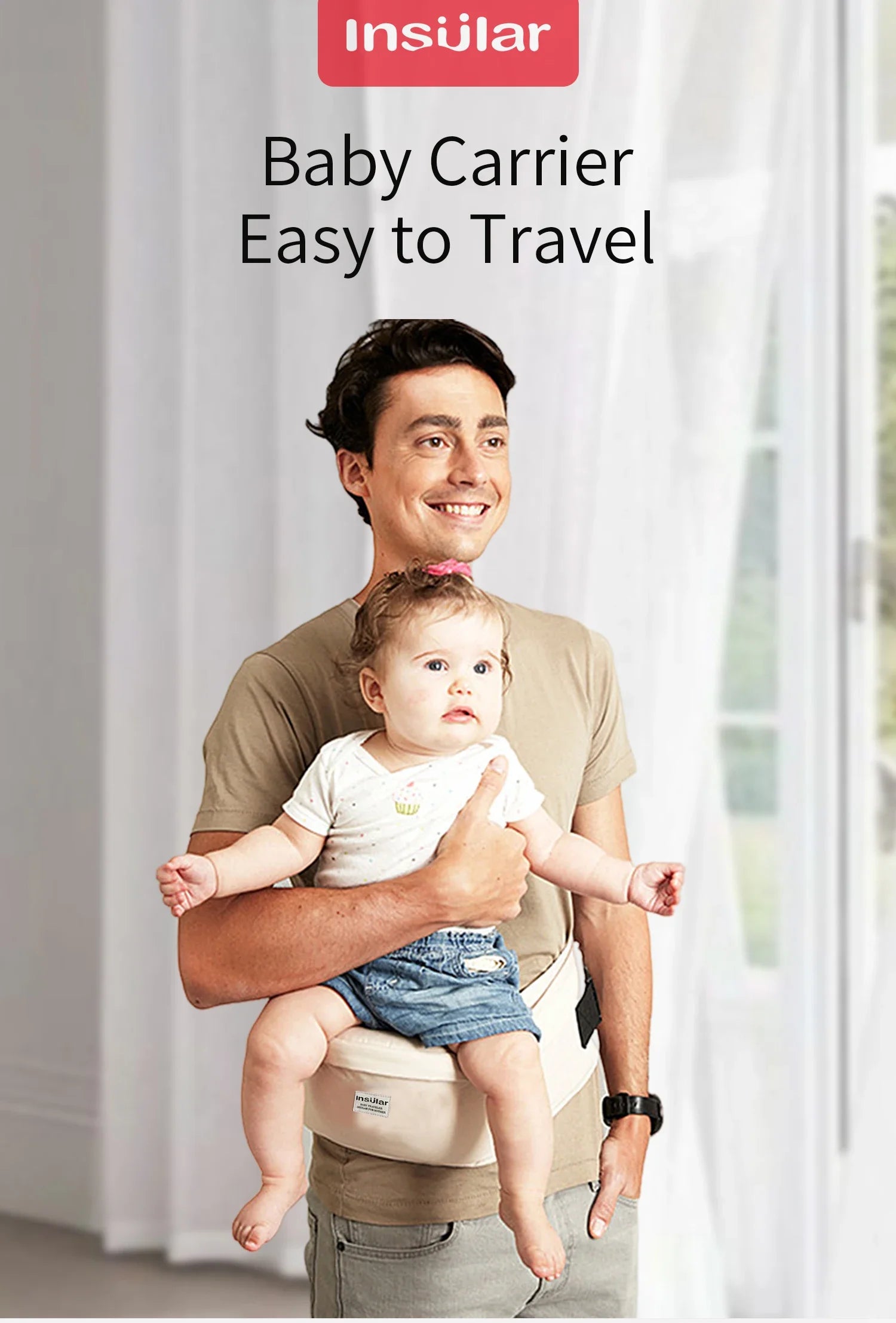Adjustable Front-Facing Baby Carrier Waist Stool with Hip Seat, Belt for Kids, Infant Walkers, Sling Hold, Waist Belt Backpack