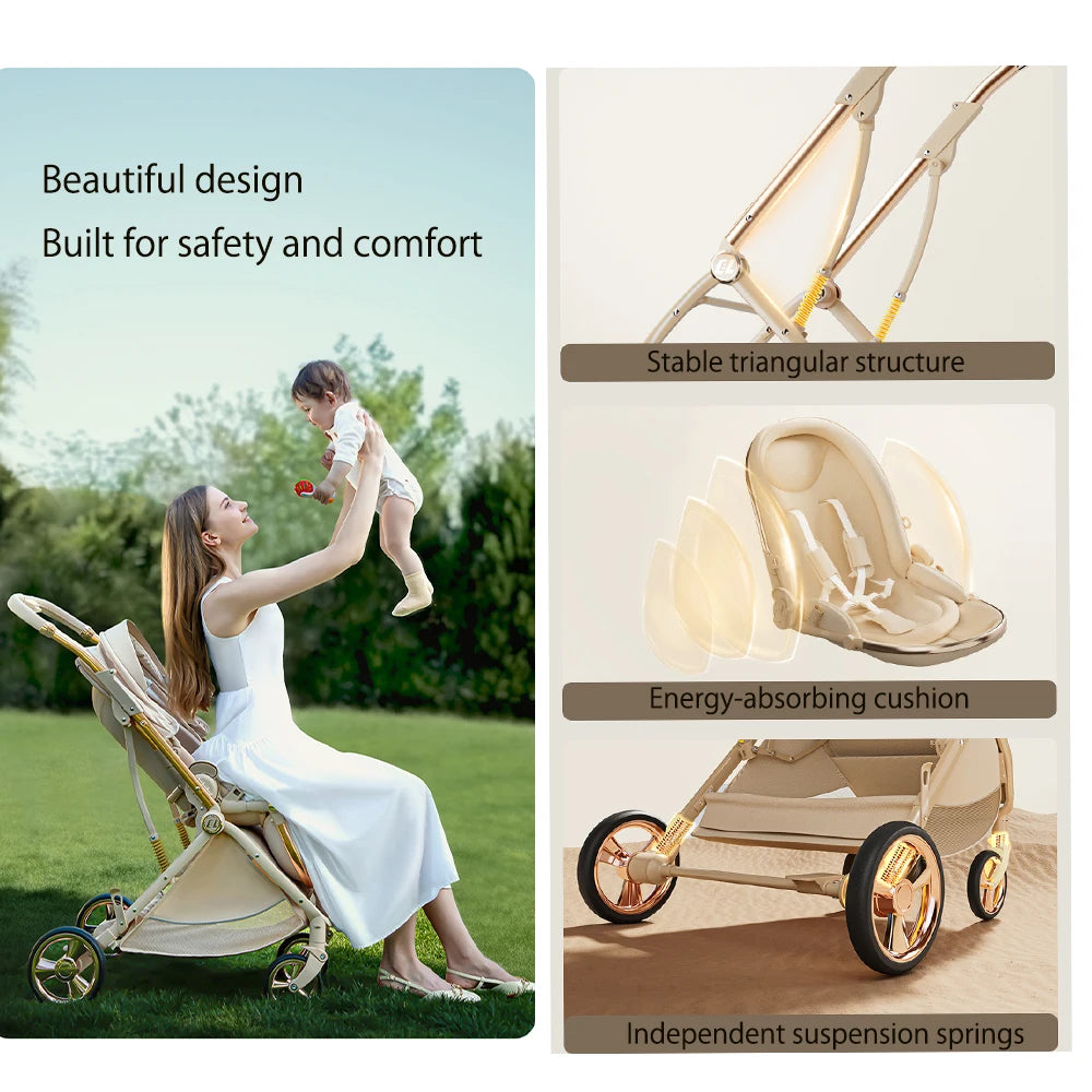 Luxurious Lightweight High-View Reversible Stroller for Newborns & Toddlers – Sit/Lie & Compact Fold