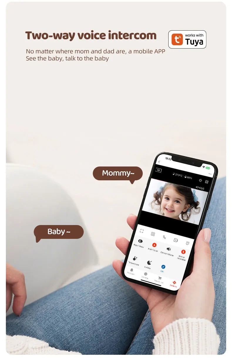DANMINI 1080P Tuya Smart Baby Monitor Camera Indoor IP Camera Two Way Camera Infrared Night Vision Temperature Detection