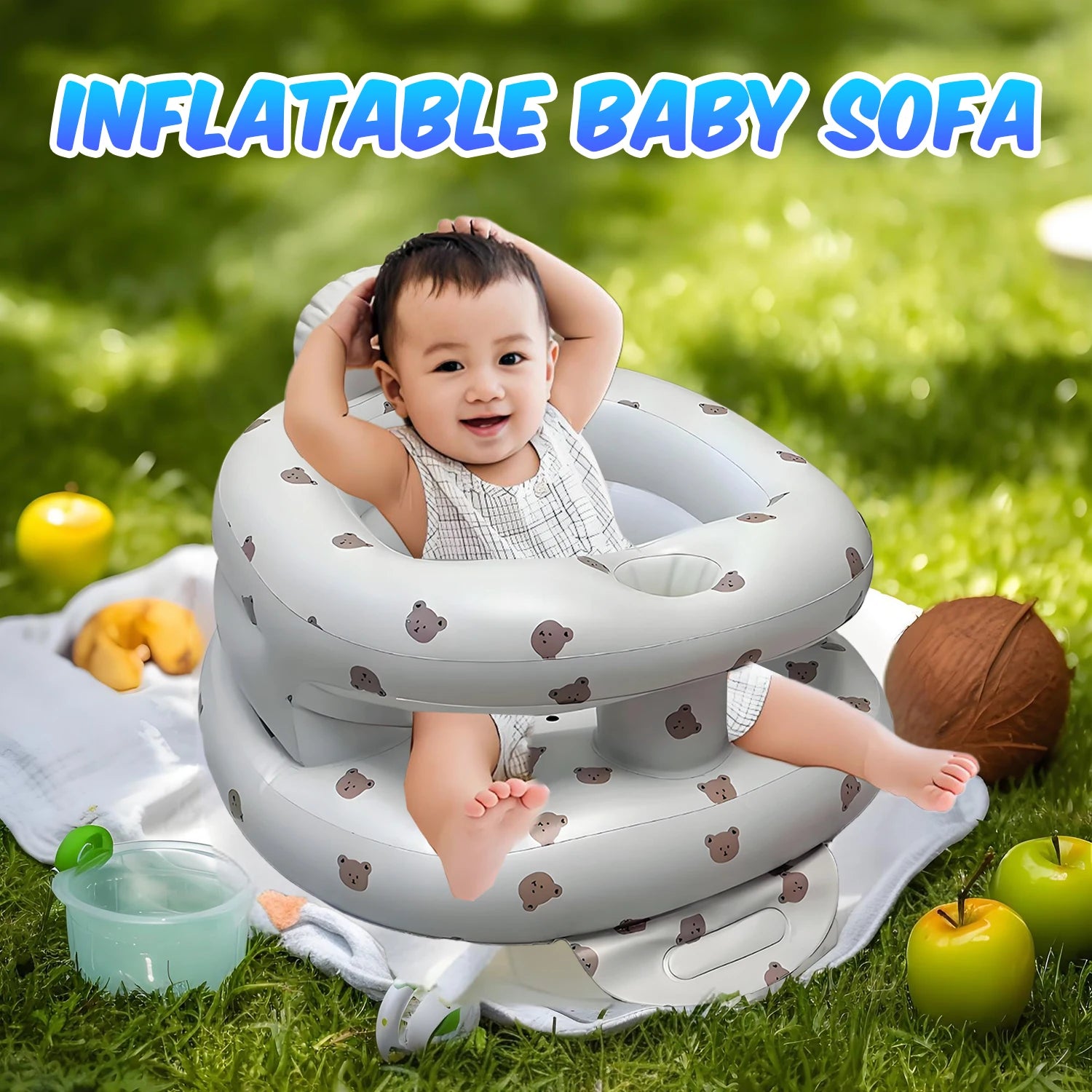 2025 New Inflatable Baby Seat with Full Enclosure, Comfortable PVC Sit Me Up Baby Chair, Built in Air Pump Blow Up Sitting Sofa