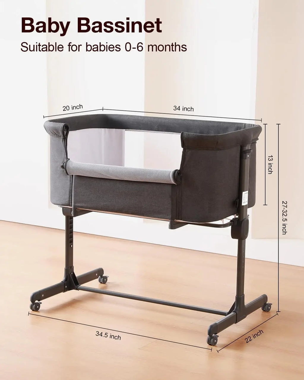 Baby Bassinet, 3 in 1 Bassinets Bedside Sleeper Crib Sleeper for Newborn, Portable Crib Adjustable 7 Height Bedside Bassinet wit