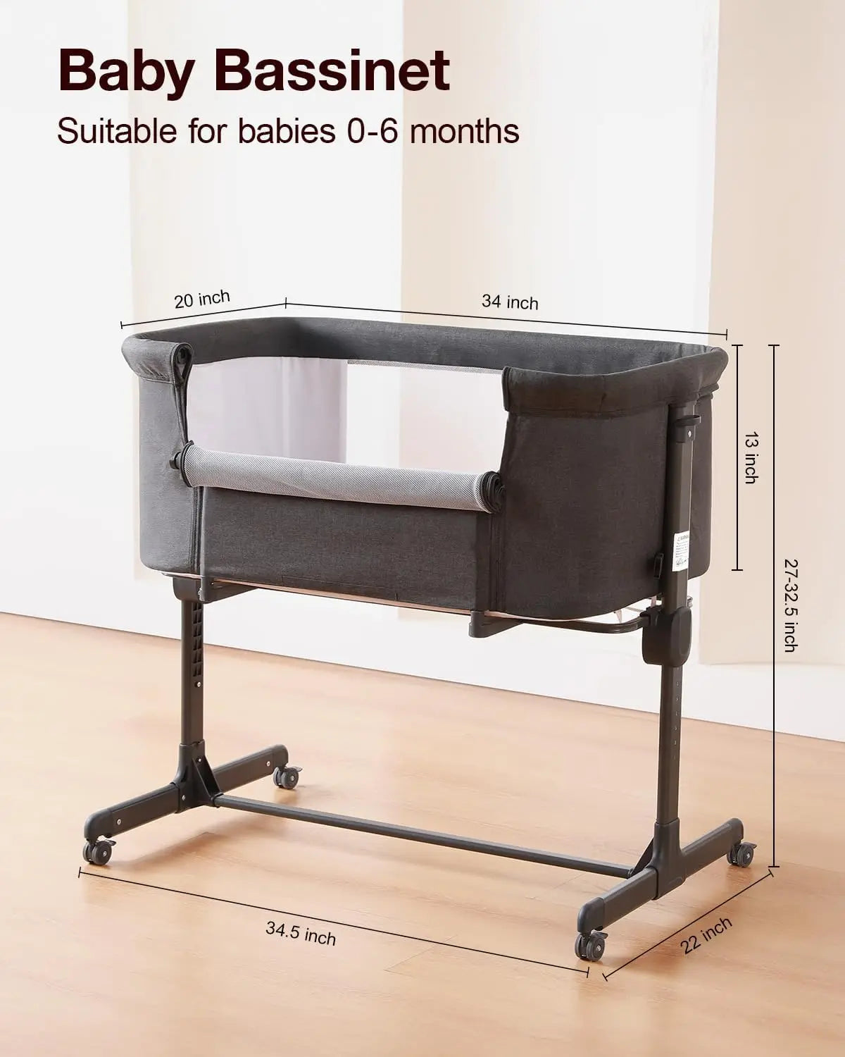Baby Bassinet, 3 in 1 Bassinets Bedside Sleeper Crib Sleeper for Newborn, Portable Crib Adjustable 7 Height Bedside Bassinet wit