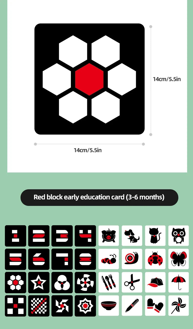 Black & White Baby Cards - High Contrast Visual Stimulation, Early Sensory Cognitive Toy for 0-36 months